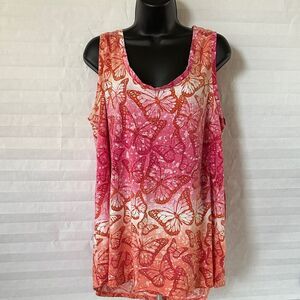 Women Within Butterfly Print Tank Top Pink Orange Size Large